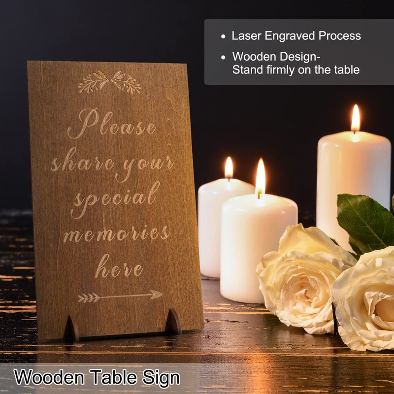 Creawoo Wooden Funeral Guest Book for Memorial Service Celebration of Life Decorations  Hardcover In Loving Memory Guestbook Set with White Pages  Included Share a Memory Cards  Table Sign  Pen (8.5"") - Image 5